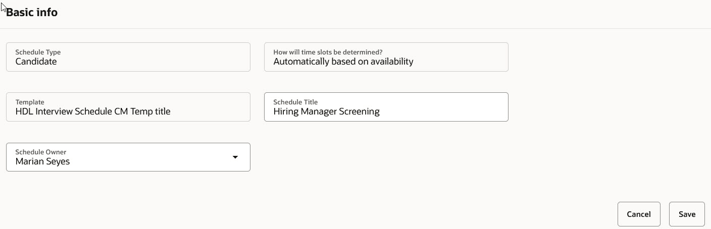 Basic Info Section on the Schedule Details Tab