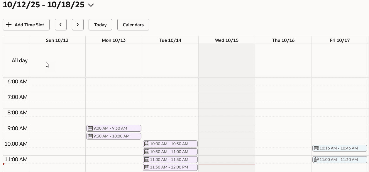 Interview Time Slot Colored Status