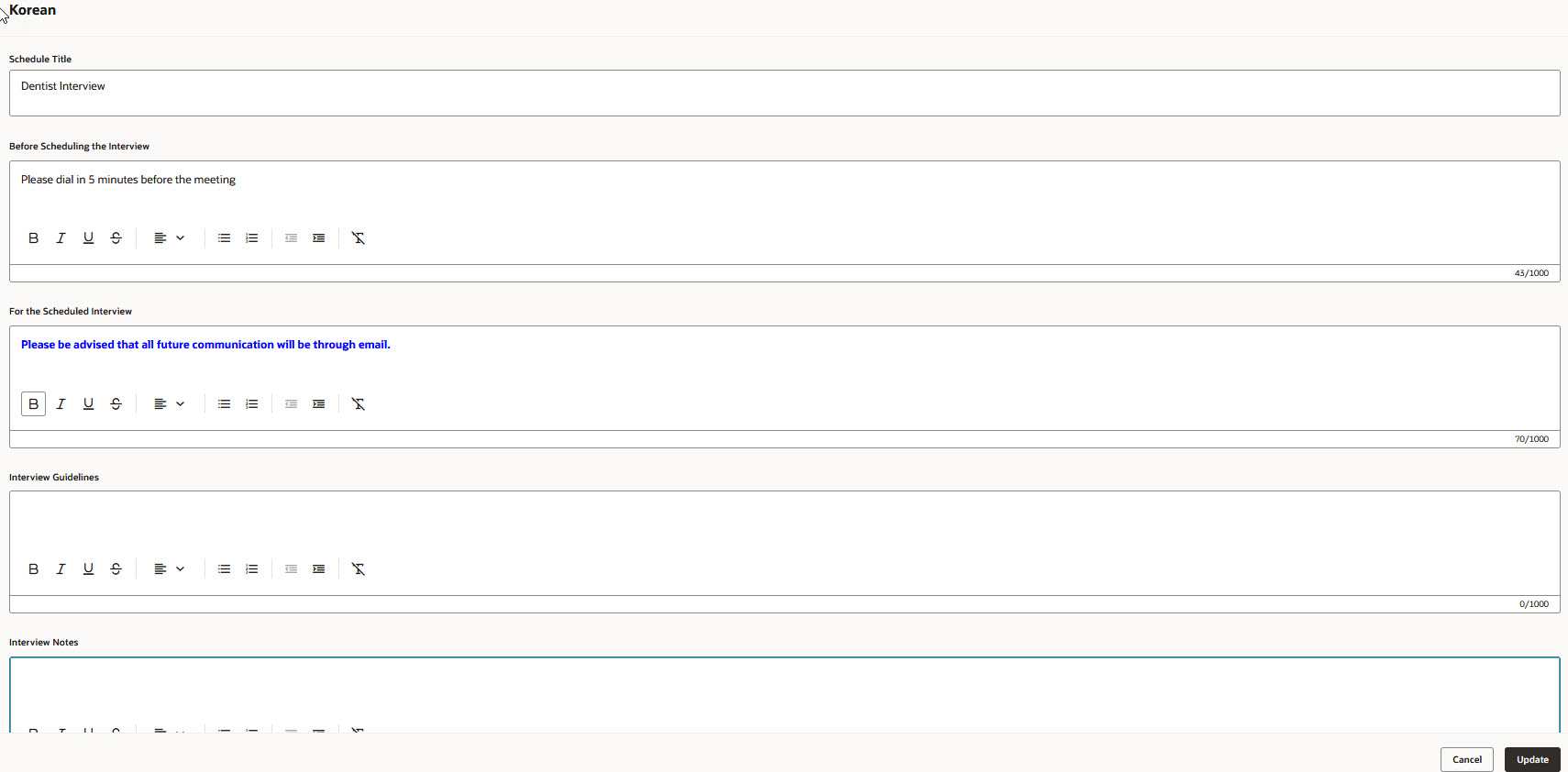 Translate an Interview Schedule Fields