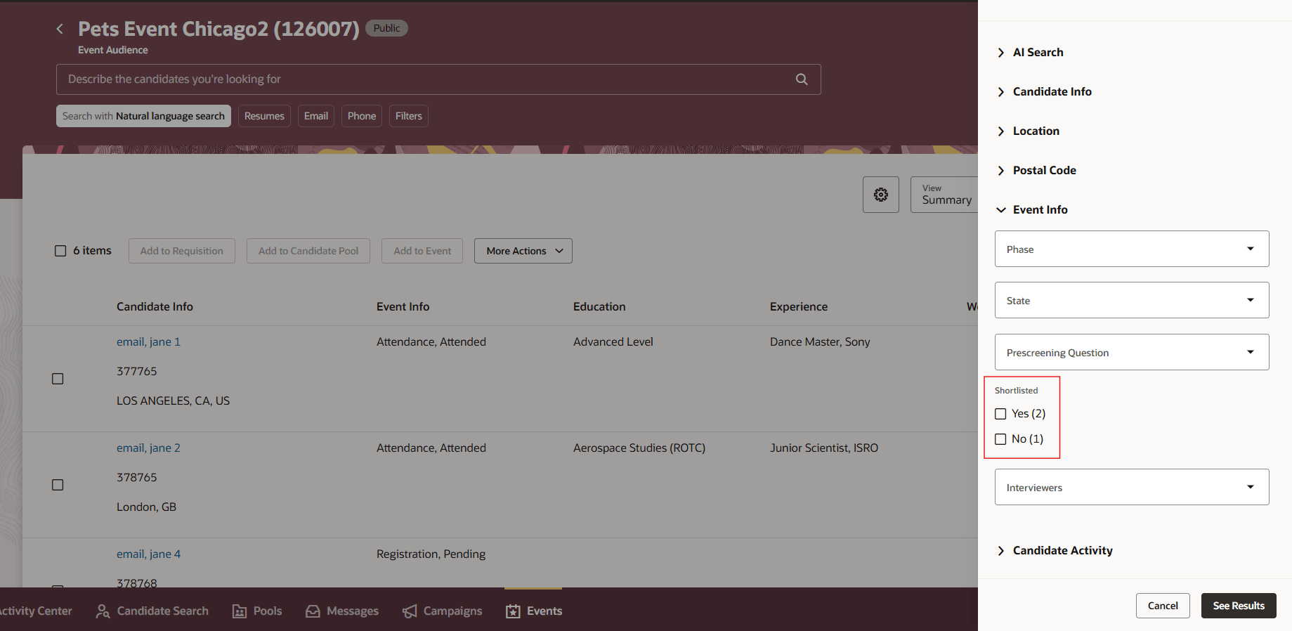 Shortlisted Filter on the Audience Page