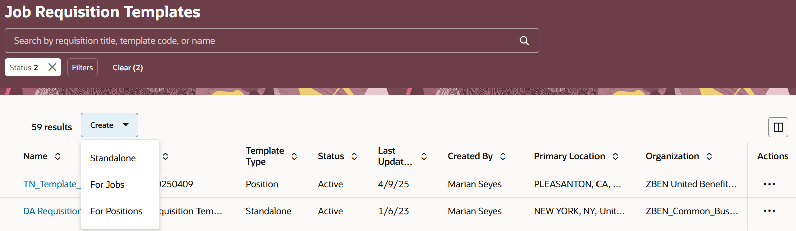 Options to Create Job Requisition Templates