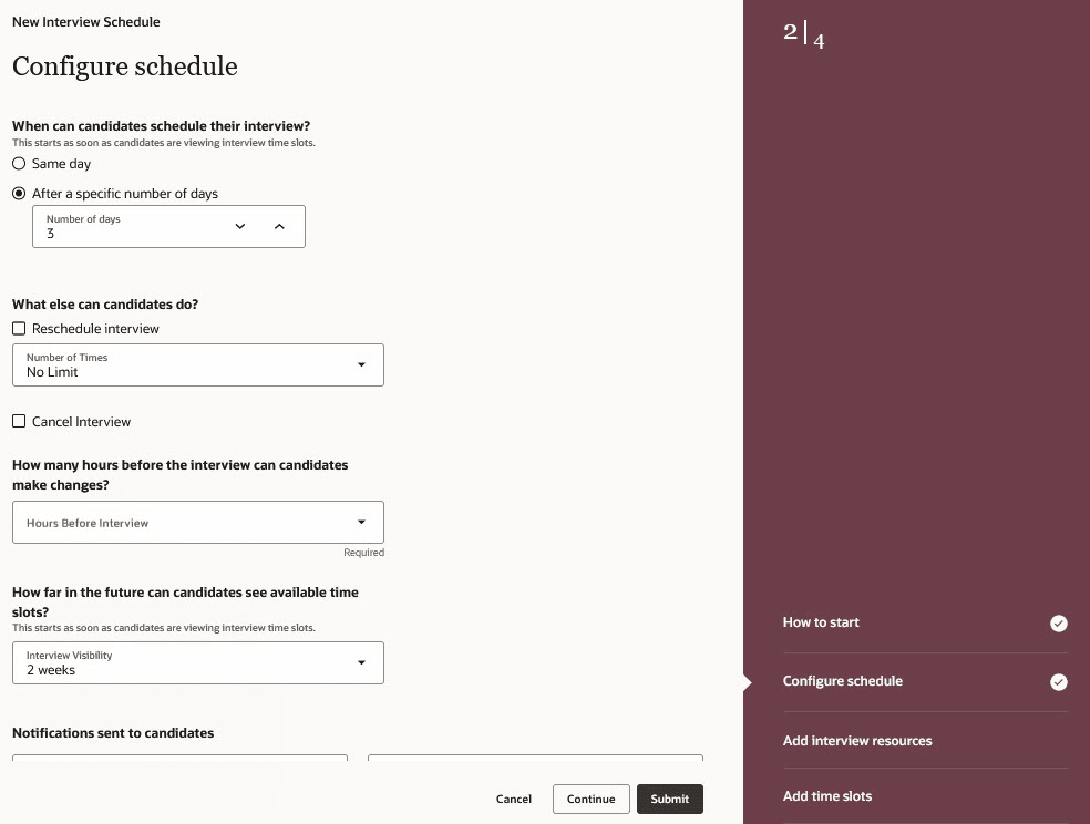 Configure Schedule Section When Creating an Interview Schedule