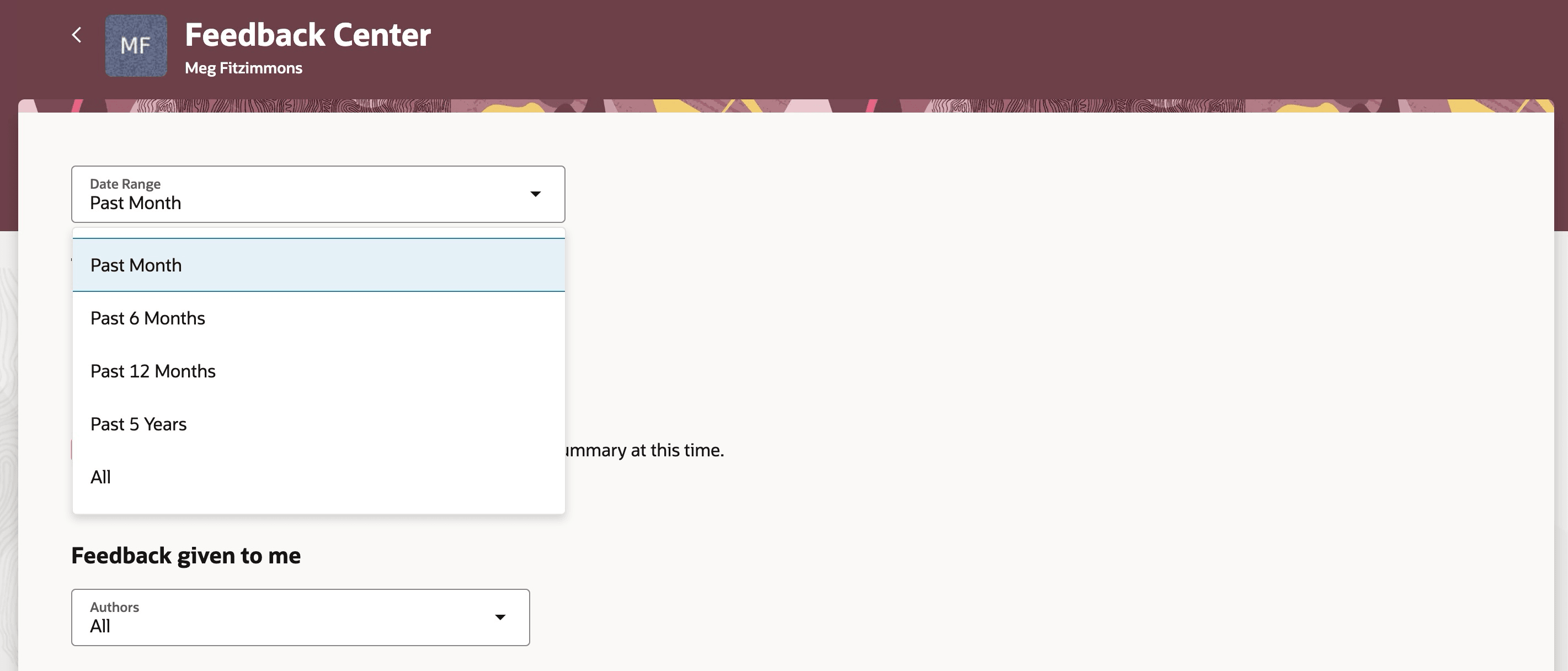 Date range option in Feedback Center at page level