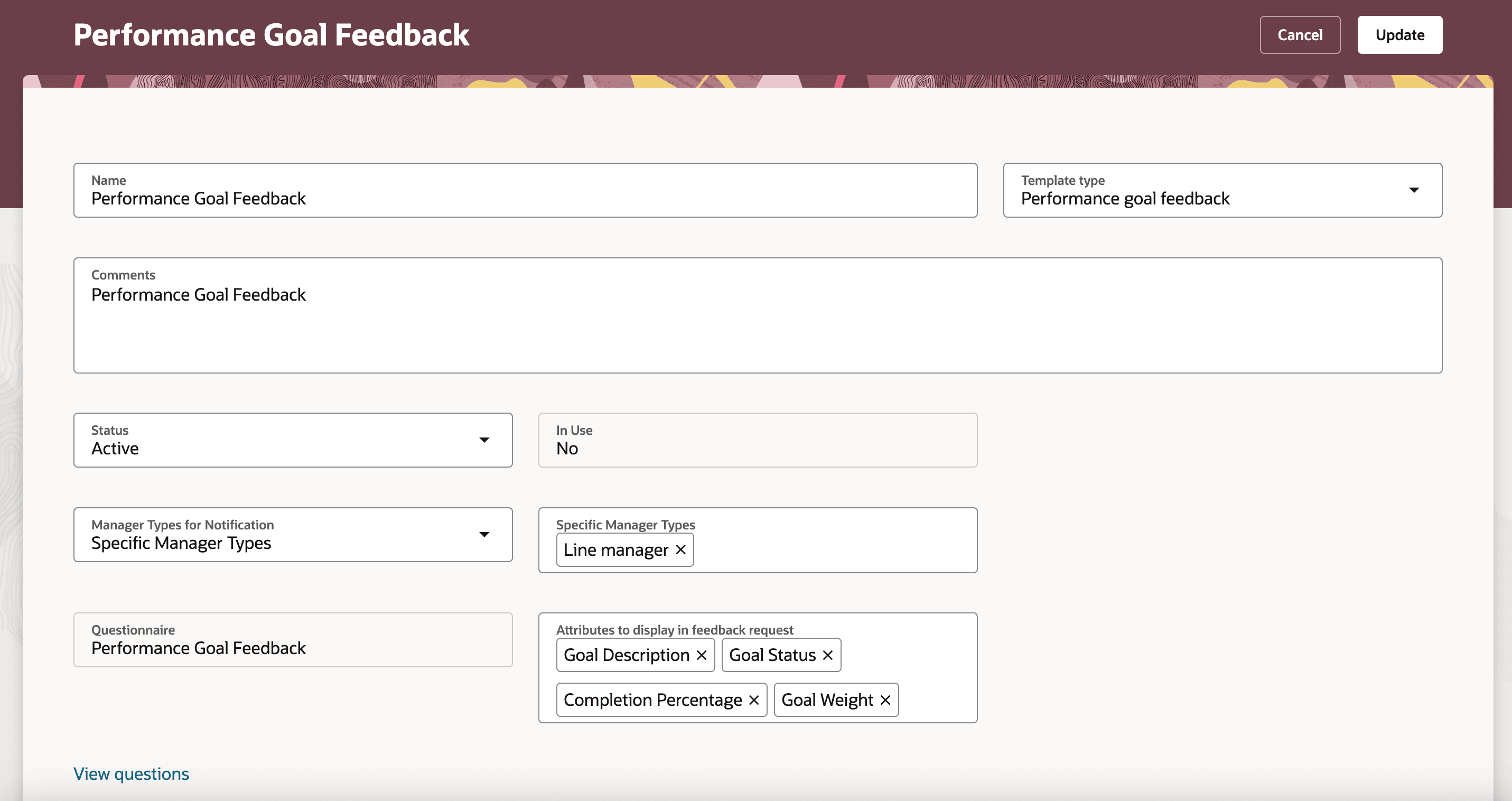 Performance goal feedback template