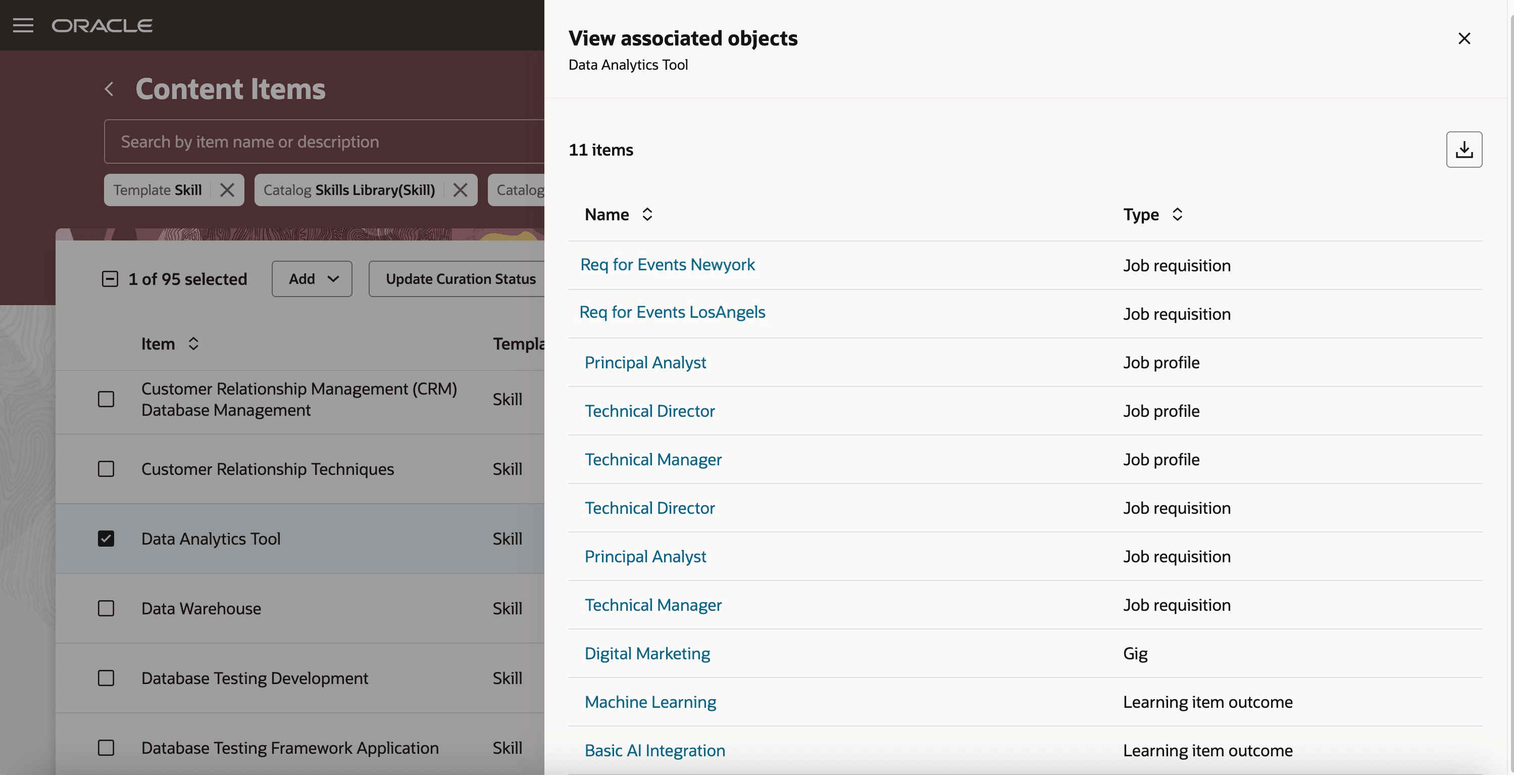 List of applications where the content item is used