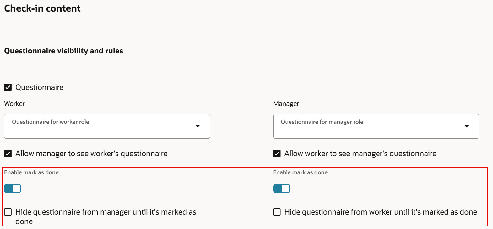 Questionnaire visibility settings