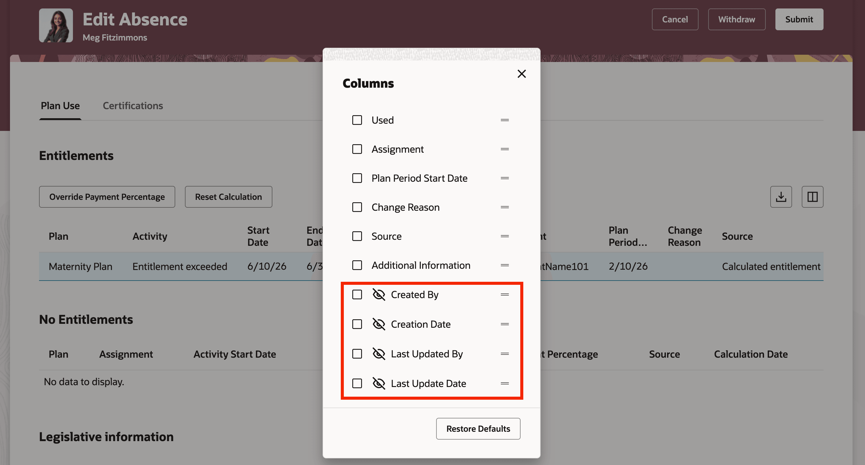 Screenshot of the Plan Use tab