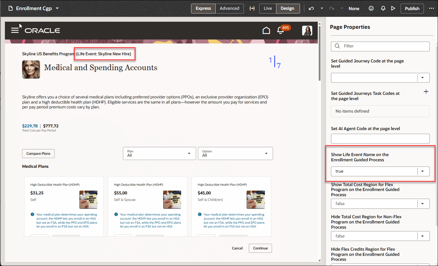 Visual Builder Studio - Show Life Event on the Enrollment Guided Process