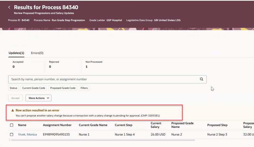 Error message when there's a pending salary transaction and Confirmation Types is Manual