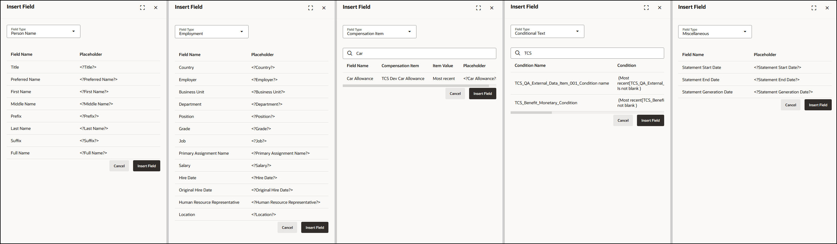 Insert Field Details
