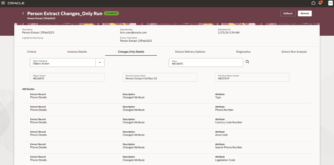 Changes Only Details tab