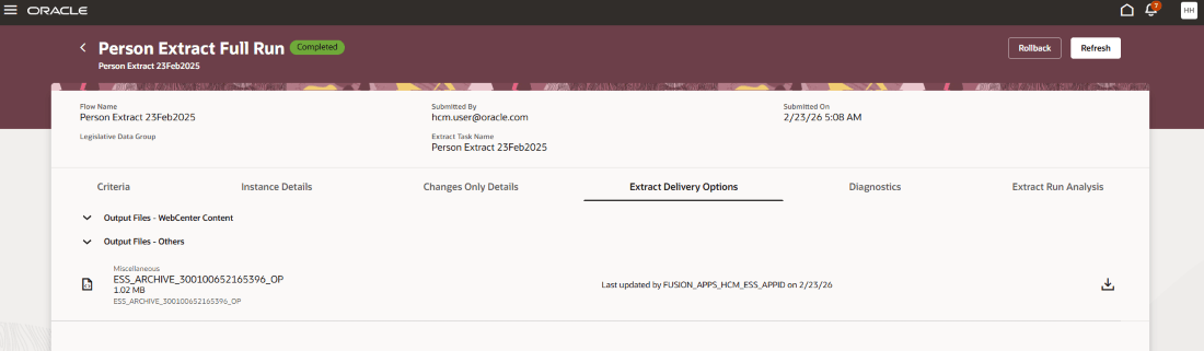 Extract Delivery Options Tab