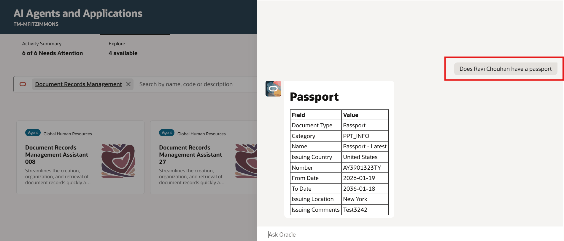 AI Assistant Retrieving Specific Document Record for a Specific Person