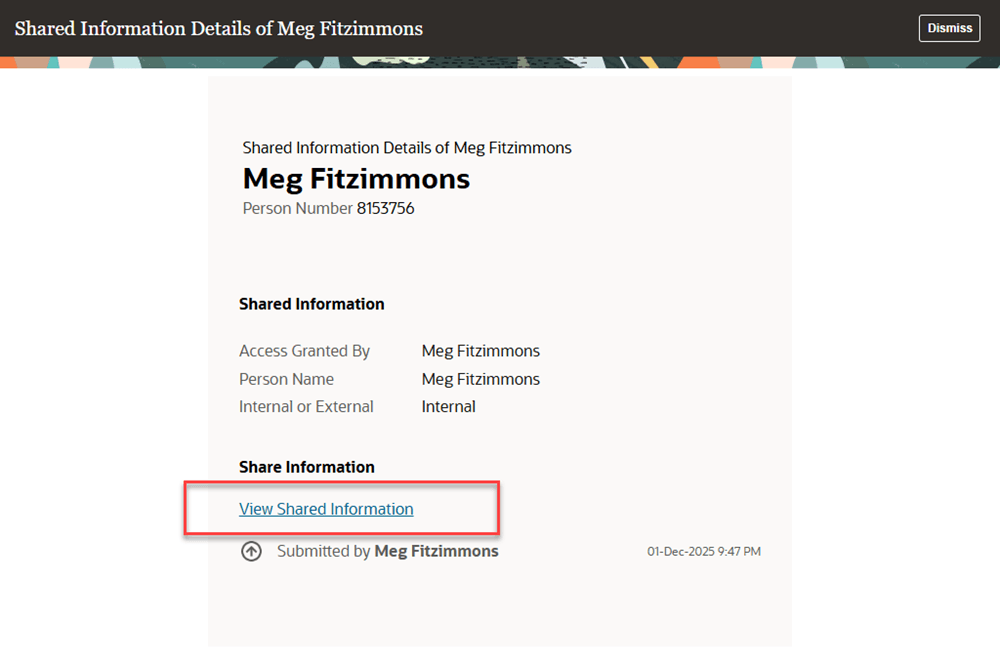 Notification to Recipient showing the View Shared Information link