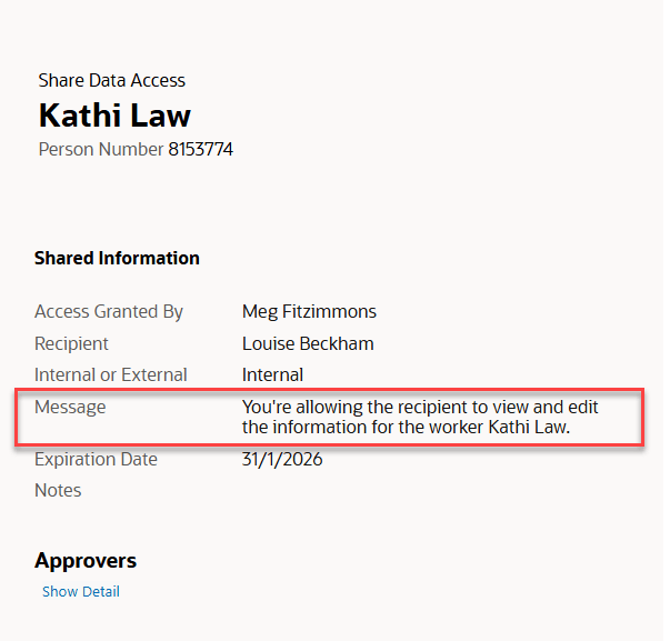 Share Data Access Notification to Approver