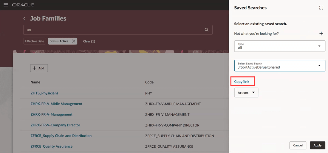 Copy link for a saved search that’s enabled for sharing