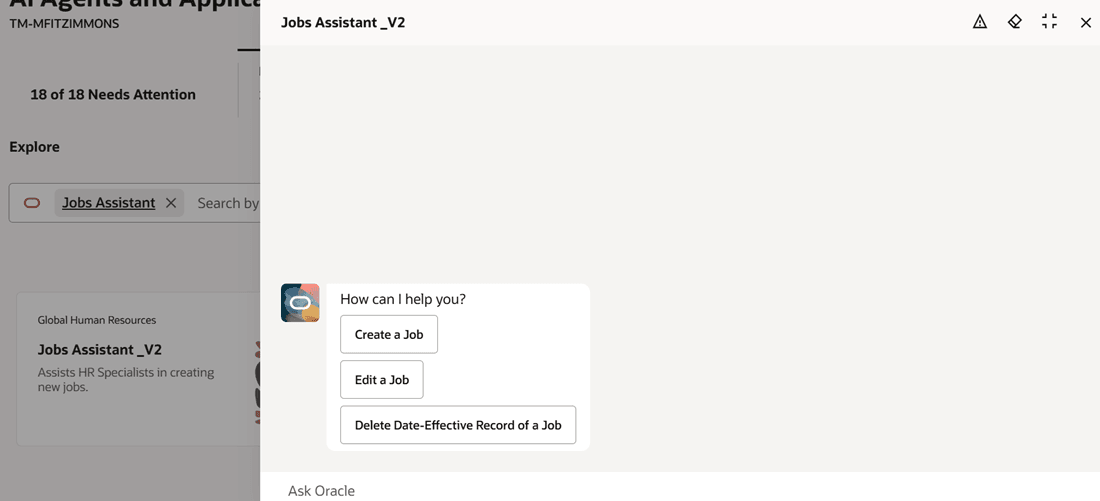 Jobs Assistant AI Agent showing the starter question