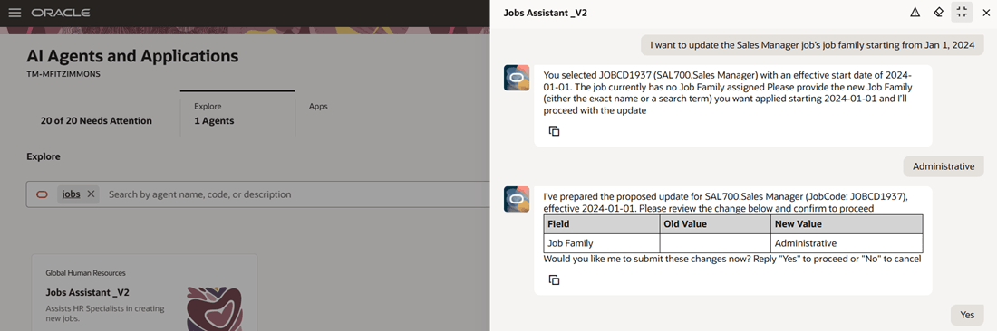 Updating the job family for a job starting from a specific date