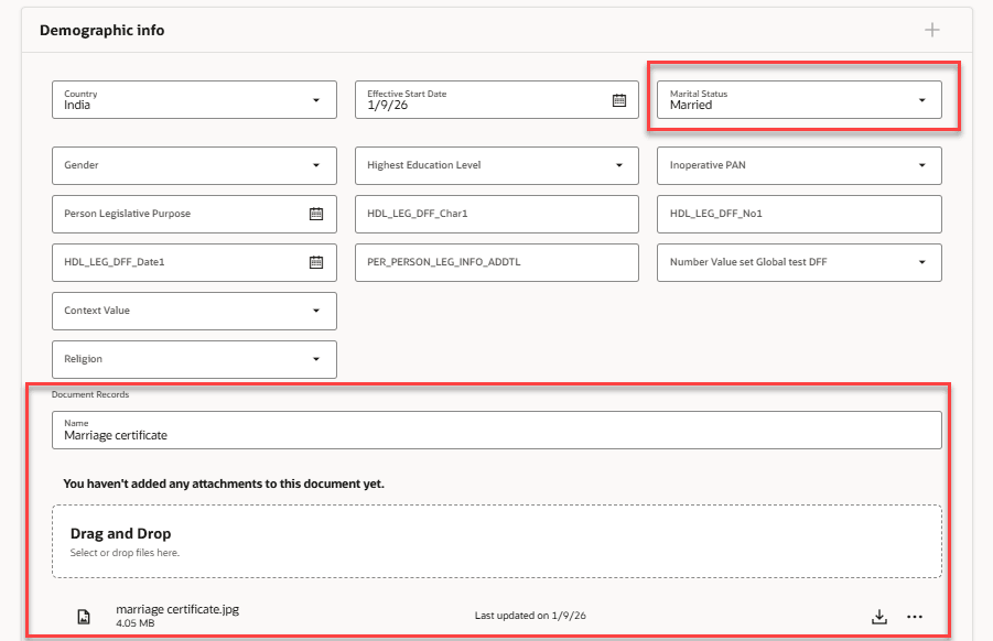 Document Records Attachment in Demographic Info Section (India)