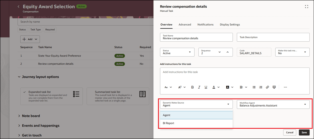 Select Source as Agent to Dynamically Generate Task Notes