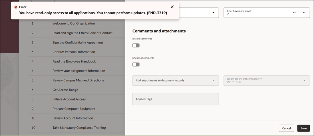 Message Displayed When User Tries to Edit and Save Journey Task