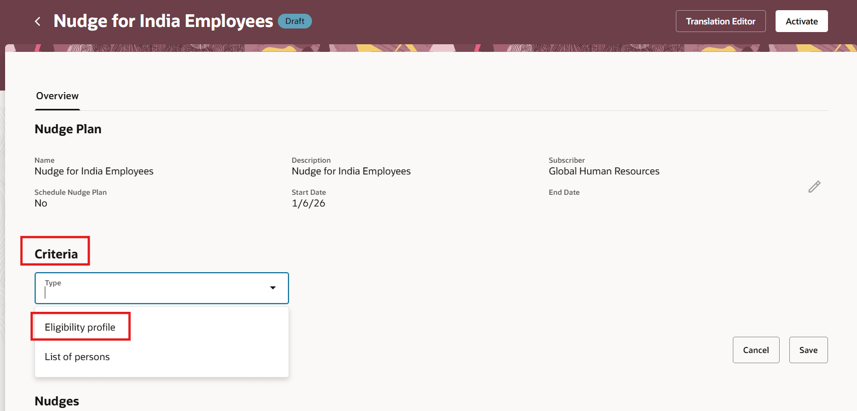 Select Eligibility Profile Criteria