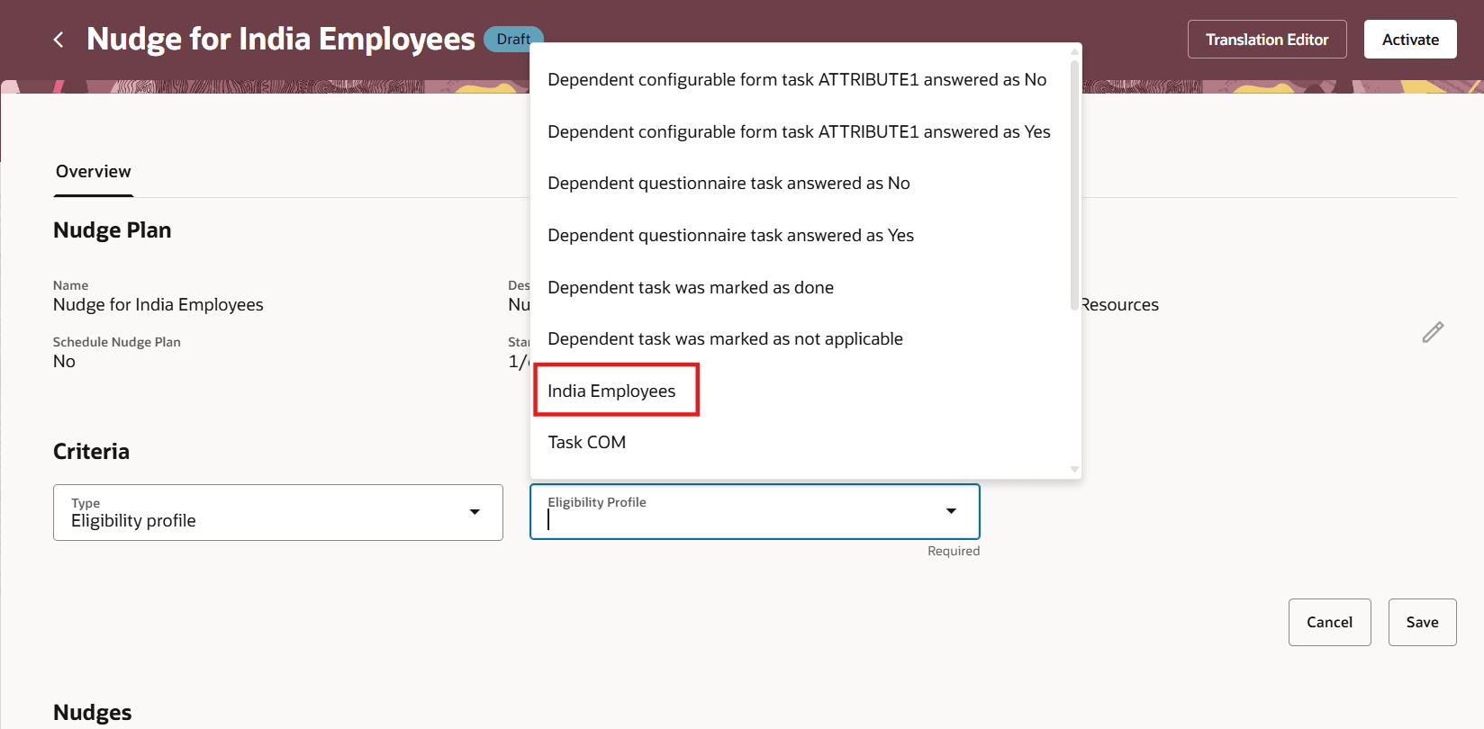 Select Specific Eligibility Profile