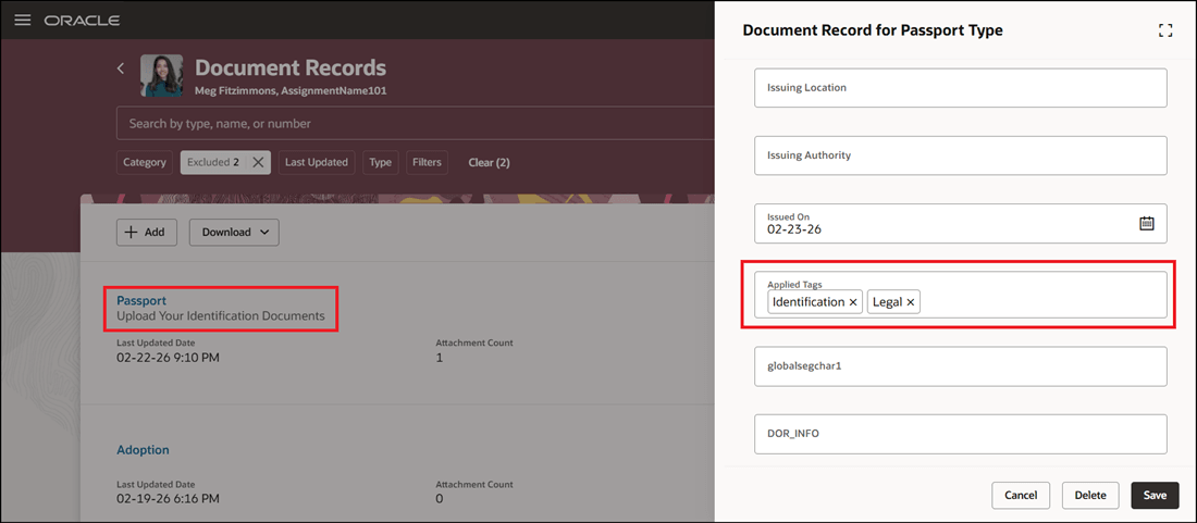 Tags Attached to Document Record