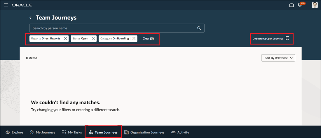 Default System Search Applied on Team Journeys Page
