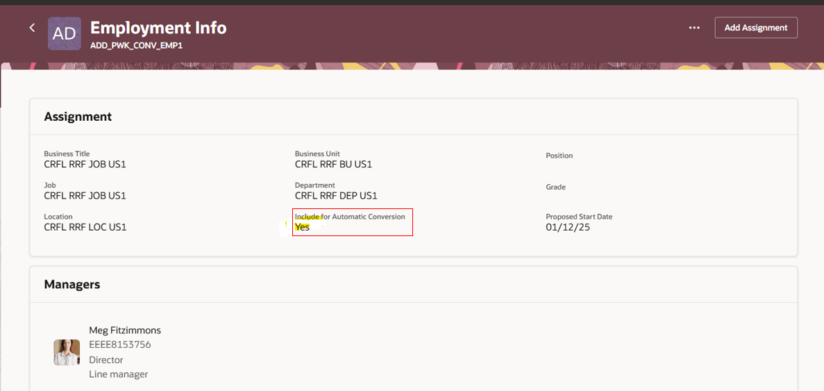 Include for Automatic Conversion field in Employment Info page