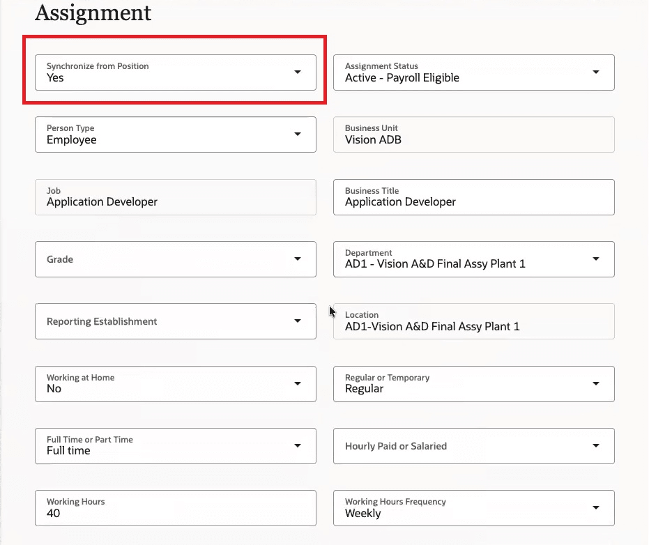Synchronize from Position on Assignment step