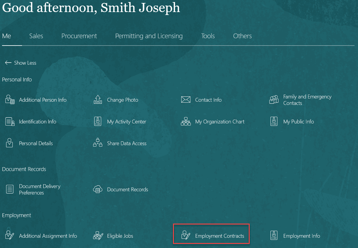 Quick action for Employment Contracts under Me tab