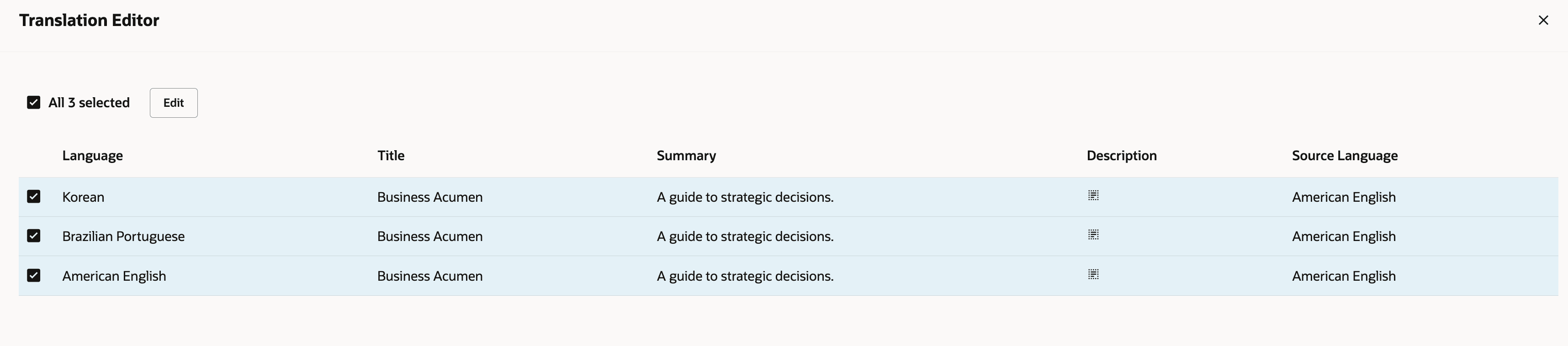 Event Translation Editor with All the Languages You Can Create Translations For