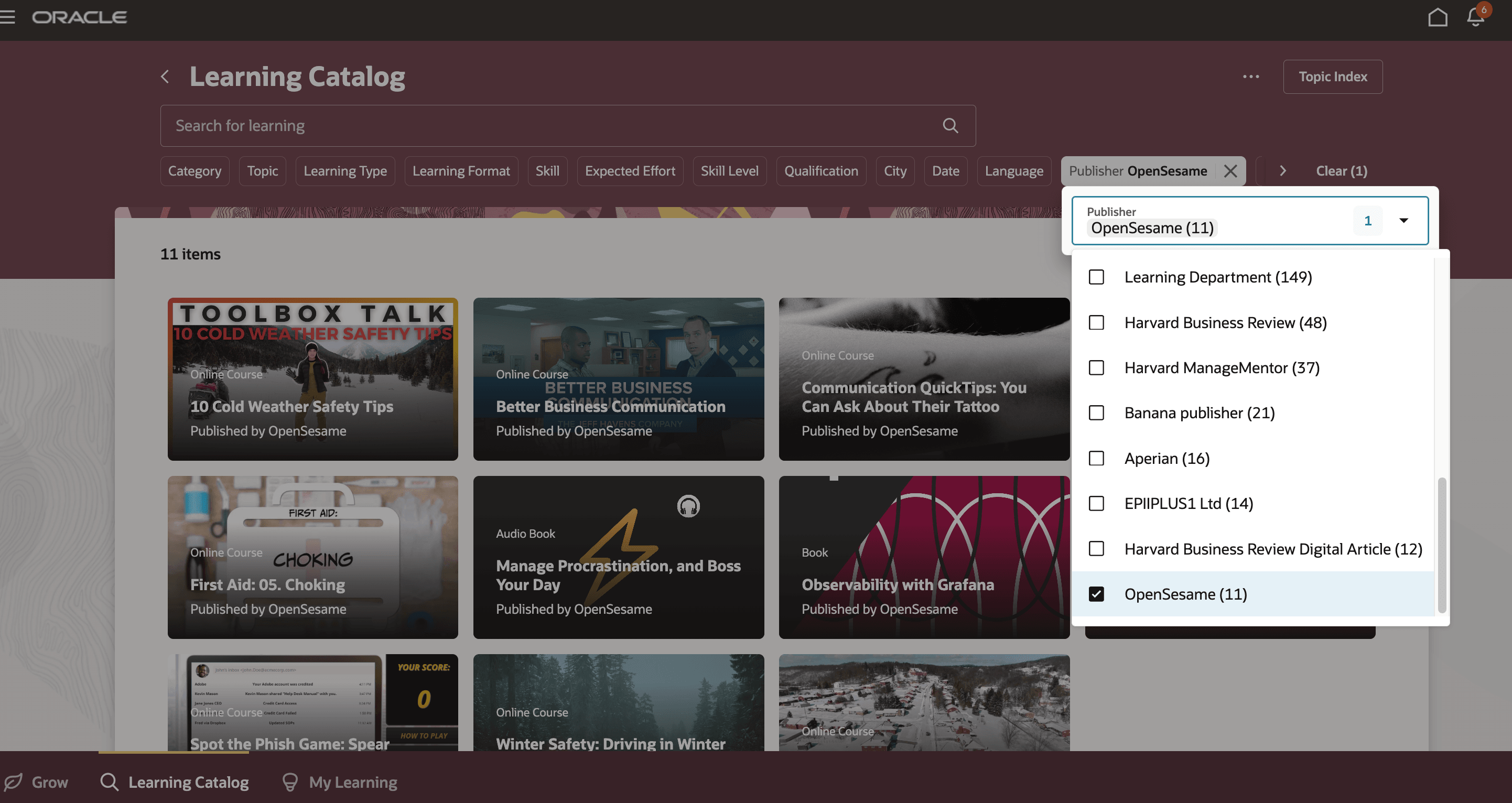 Searching the Learning Catalog by Publisher