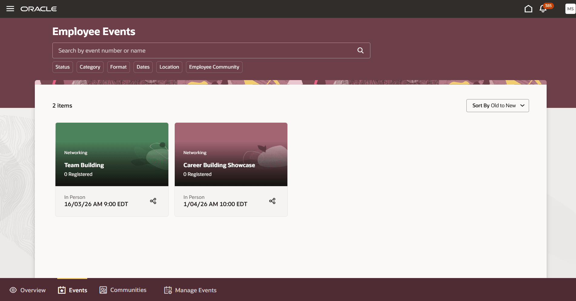 Employee Events Page