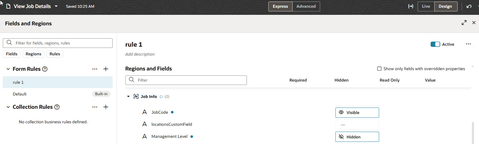 Job Code and Management Level Fields in Visual Builder Studio