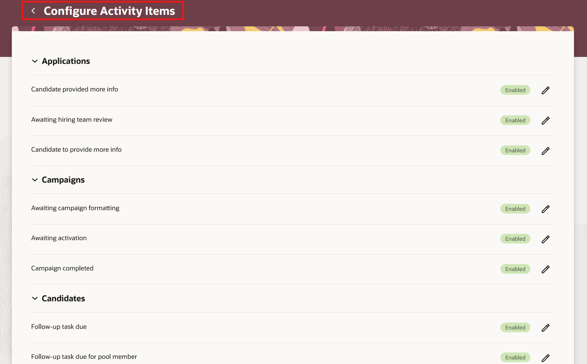 Configure Activity Items