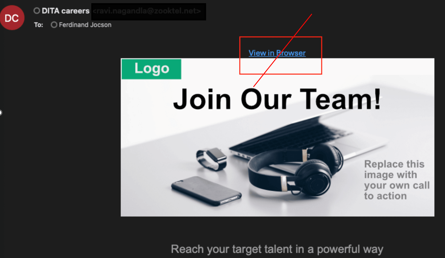 Before: Campaign Email with View in Browser Link