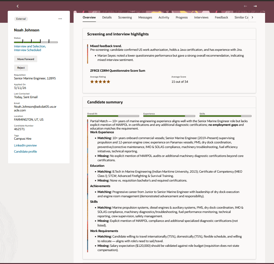 Overview Tab in a Job Application