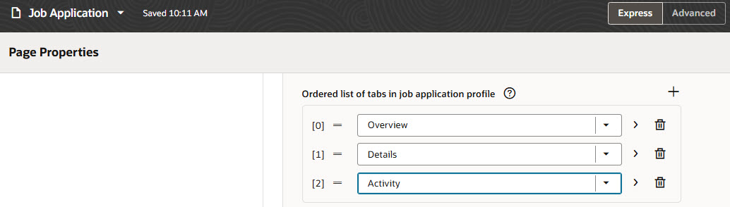 Page Property to Order Job Application Tabs