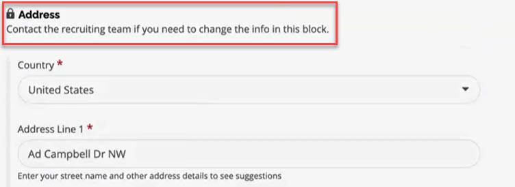 Locked Address Section on the Candidate Portal