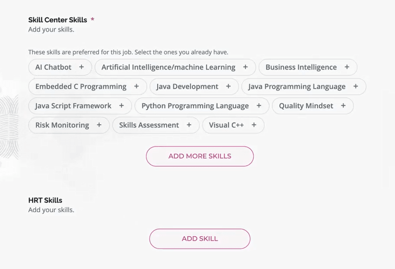 Skills Center Skills Display During Application Flow