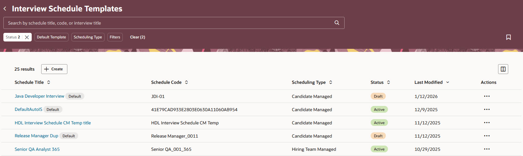 Interview Schedule Template List Page