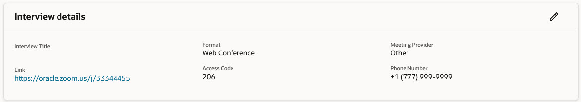 Interview Details Section on the Interview Schedule Template Details Page