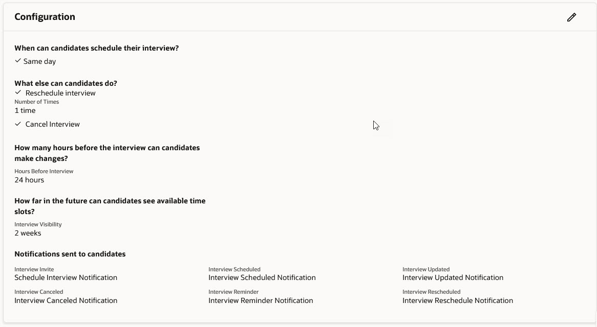 Configuration Section on the Interview Schedule Template Details Page