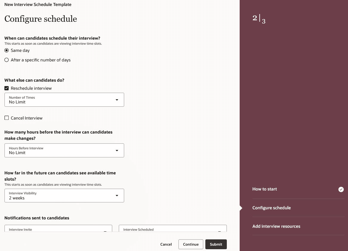 Configure Schedule Section When Creating an Interview Schedule Template