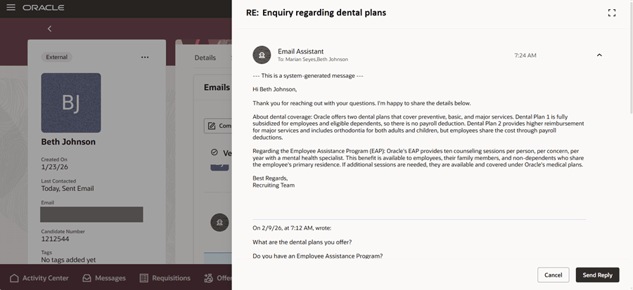 Sample Response Sent by the Email Assistant