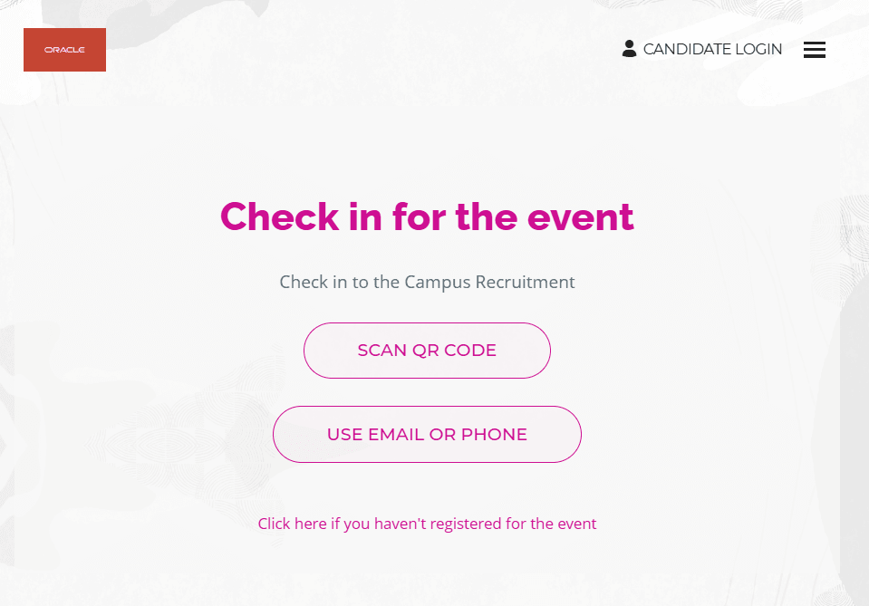 Check in screen at the event kiosk