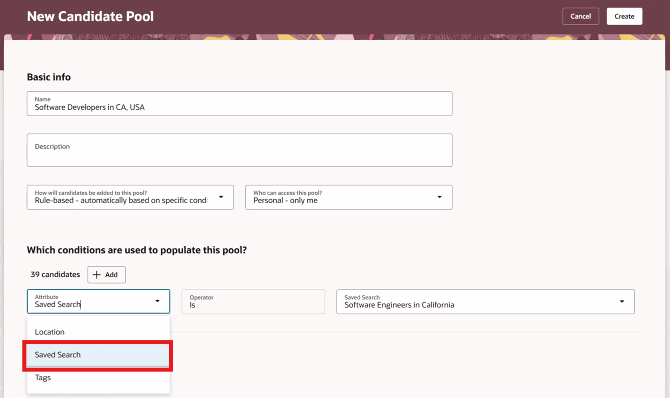 Saved Search in Rule-Based Pools