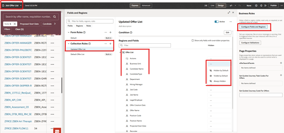 Visual Builder Studio Columns Customization for the Job Offers List Page